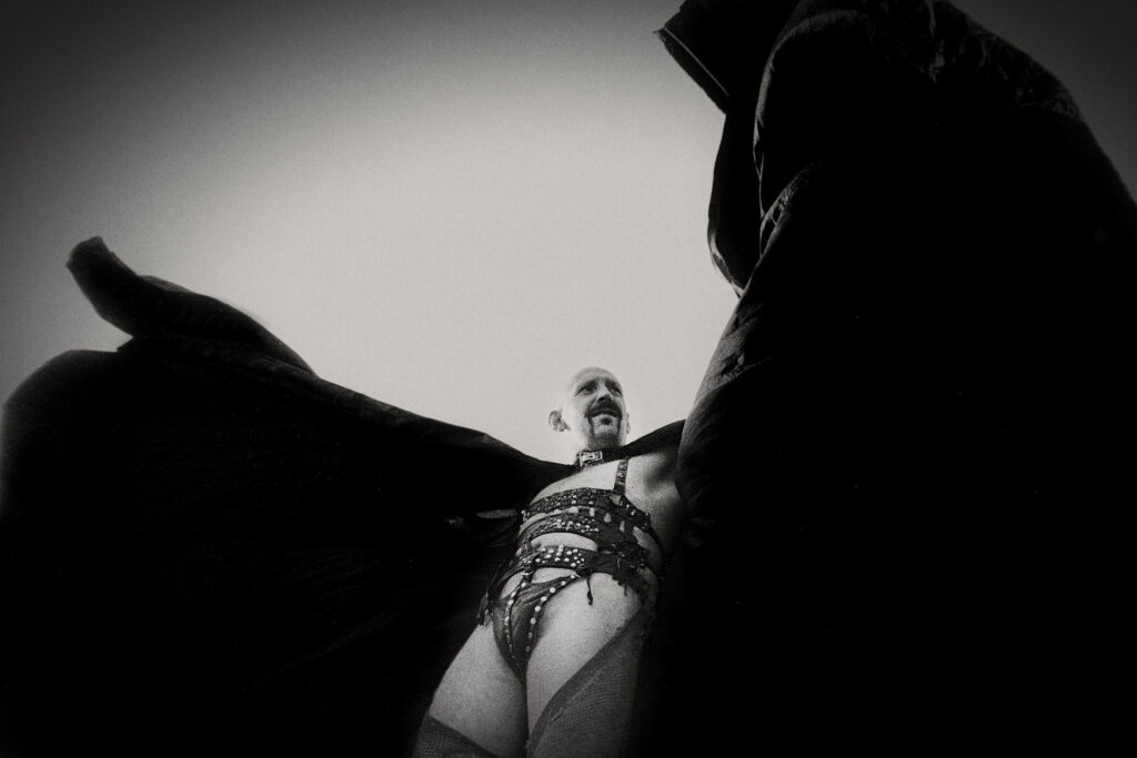 Rod is ‘Dracula’ posing for a publicity shot on the roof of our rehearsal space - Battersea 1976