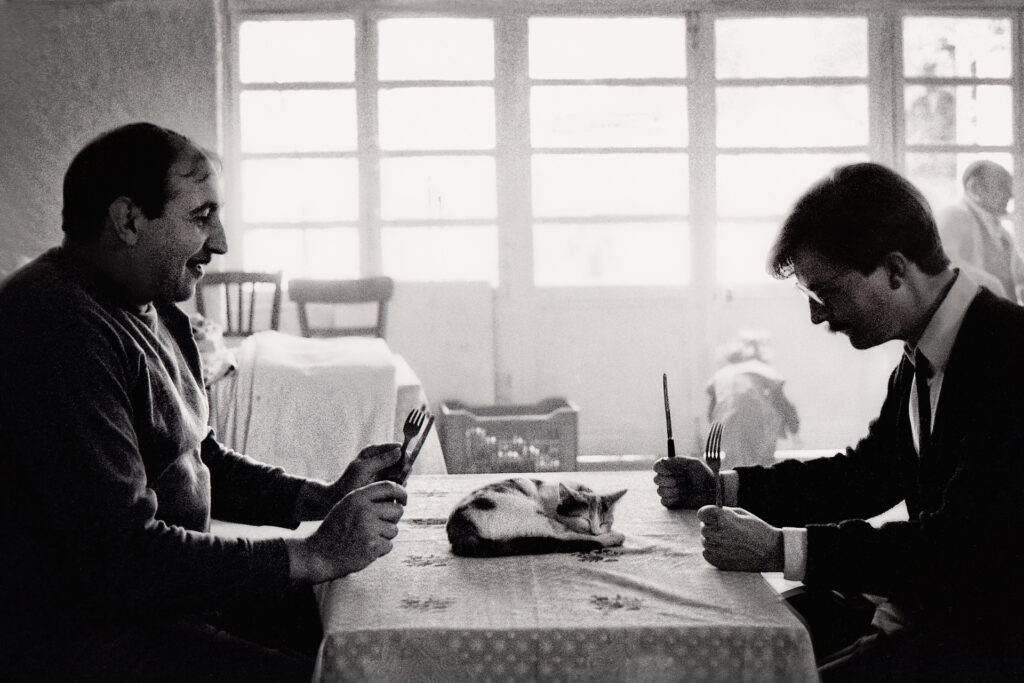 Rod and Chris lunchtime in Provence 1980